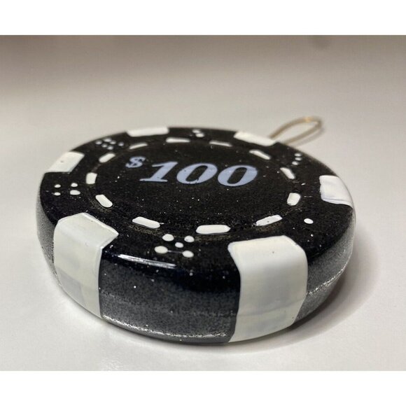 Poker Chip CASINO GAME GLASS CHRISTMAS ORNAMENT $100 - Picture 3 of 3